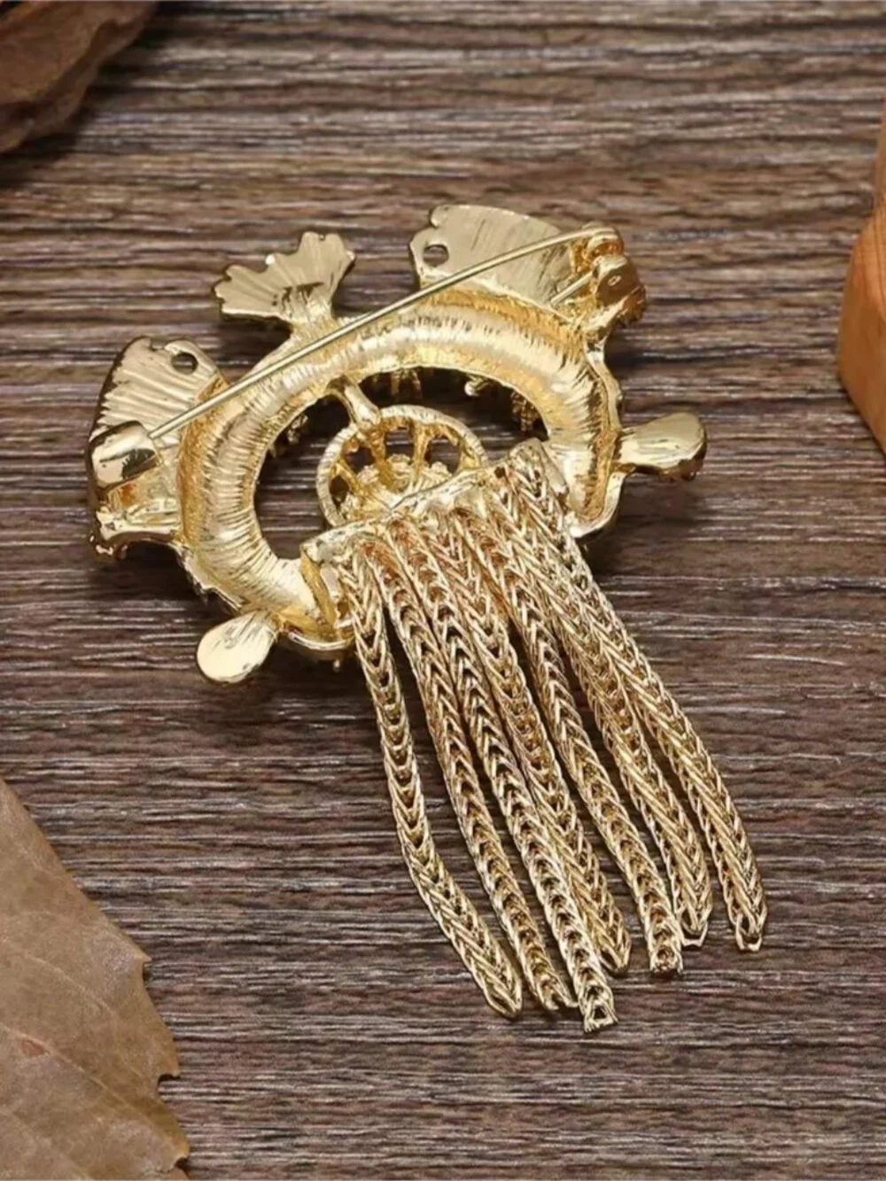 Ornate Gold Filigree Tassel Brooch Pin